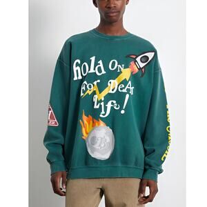 PacSun Mens Streetwear Kidcore Hold On For Life Crewneck Fleece Sweatshirt Small
